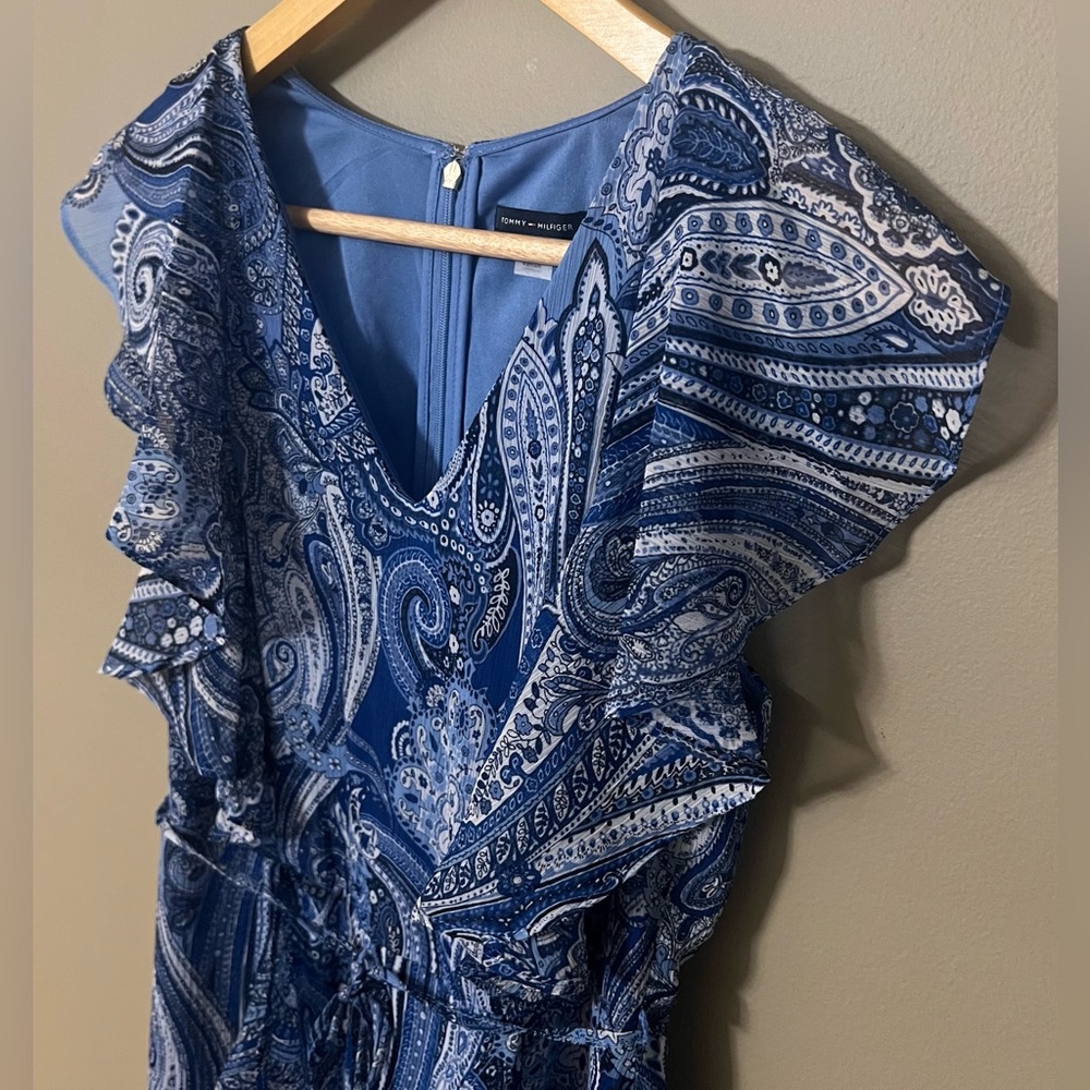 Tommy Hilfiger Paisley-Print Flutter-Sleeve Fit and Flare Dress - Picture 2 of 16